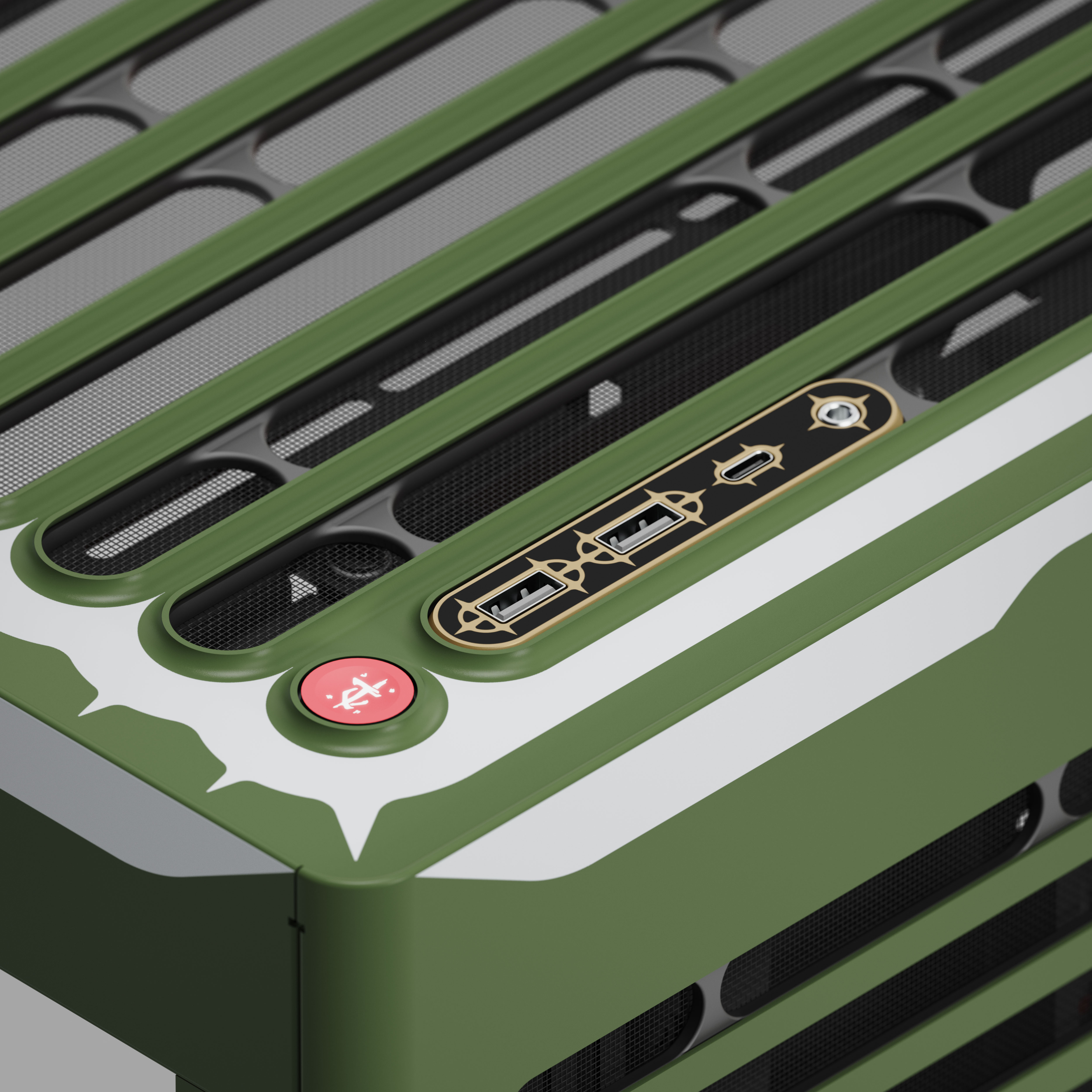 HAVN HS420 DOOM The Dark Ages Edition PC case IO panel